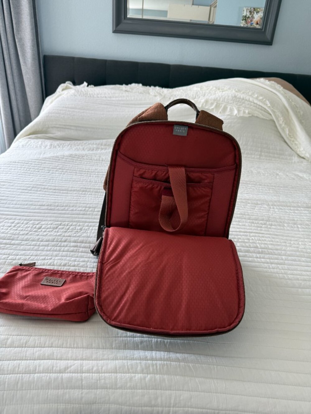 DELSEY Paris Chatelet Brown Travel Laptop Backpack Luggage Pass-Through + Pouch - Picture 10 of 16